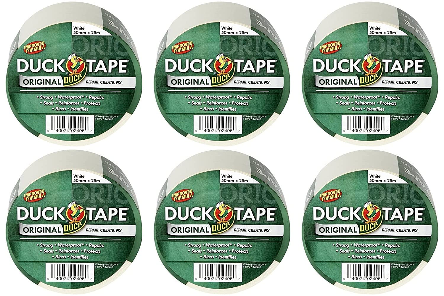 Duck Tape 260191.6 Original White, 50 mm x 25 m, Pack of 6