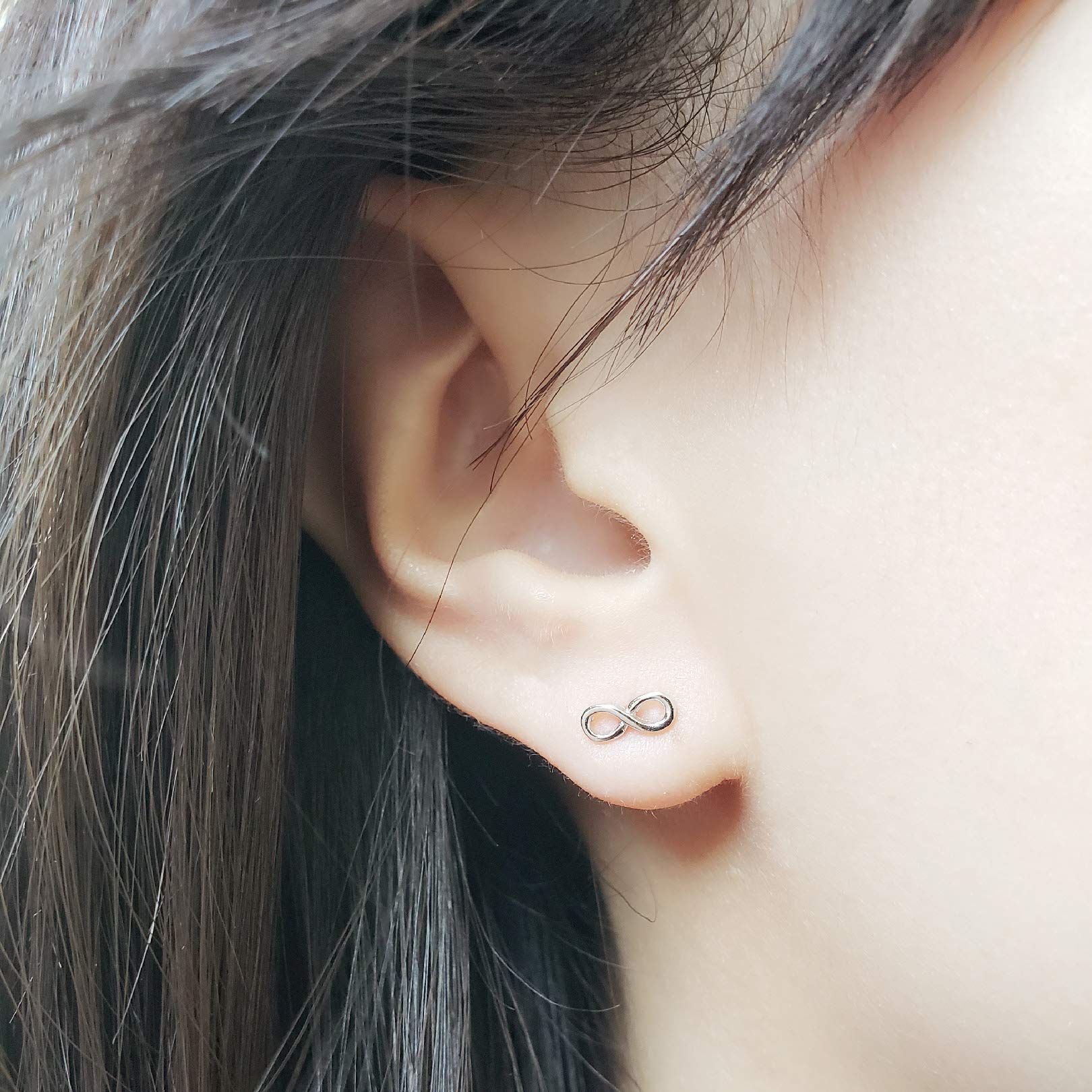 Rhodium Plated Sterling Silver Mini Infinity Plain Stud Earrings