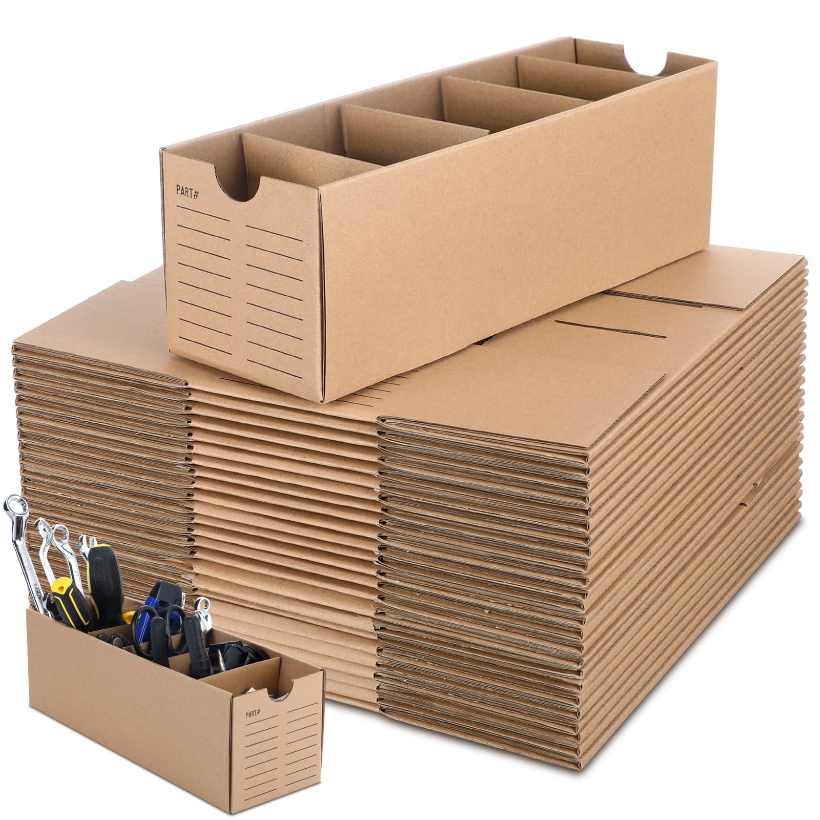 Photo 1 of Teenyyou 30 Sets Cardboard Parts Bins Boxes Kraft Cardboard Storage Bins with Dividers for Parts Shelves Stem Project Online Store Inventory Organized(Brown,12 x 4 x 4 Inches)