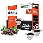 PARTY BARGAINS 300 Compact White Coffee Filter Liners – Disposable, Compatible with Keurig Brewers & K-Cup Reusable Pods, Single-Serve Paper Filters