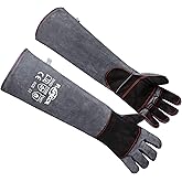 RAPICCA Animal Handling Gloves Bite Proof Reinforced Leather Padding Dog,Cat Scratch,Bird Handling Falconry Gloves Grabbing,Reptile Squirrel Snake Bite 22in Grey-Black