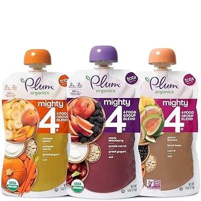 Plum Organics Mighty 4, Organic Toddler Food, Variety Pack, 4 Ounce (Pack of 18)