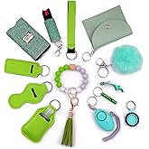 BATUMEYE Gift Keychain Set for Woman with Card Holder, Wristlet Strap, Whistle, Travel Bottle Holder, Bottle Opener