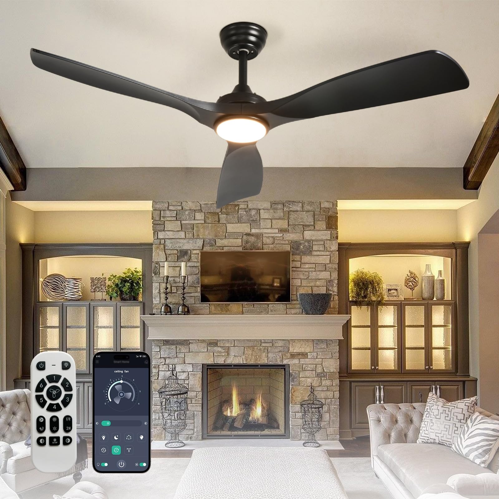 BvenuBigLite Ceiling Fan with Light Modern: 52 Inch