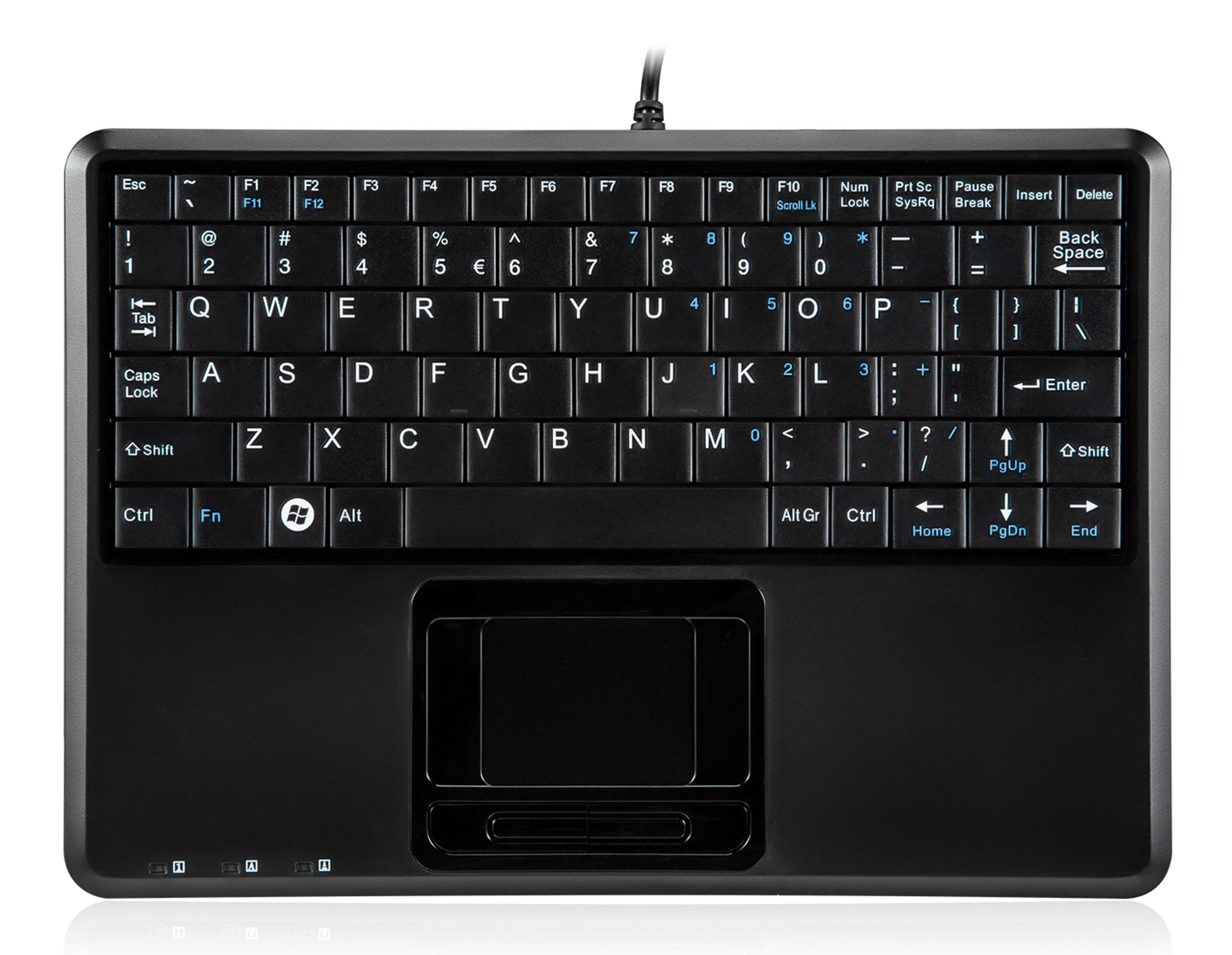 Perixx PERIBOARD-510H PLUS Wired Keyboard with Touchpad - Super Mini 230x160x20mm - Built-in 2 Hubs - US English Layout