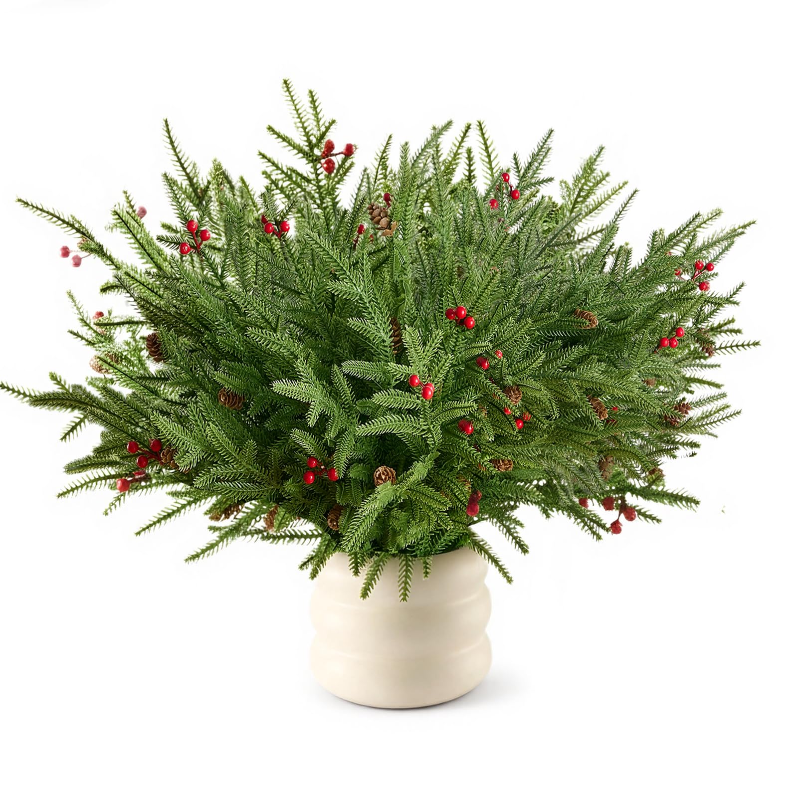 View 1 of 12 PCS 17" Christmas Artificial Norfolk Pine Branches Green Plants Decorations, Fake Cedar Stems with Pine Needle&Cone&Berry, DIY Crafts Garland Wreath Xmas Indoor Outdoor Home/Holiday/Party