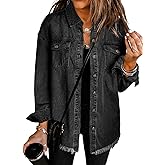 Dokotoo Women's Oversized Denim Jacket Casual Long Sleeve Denim Shirts Distresse Jean Jacket