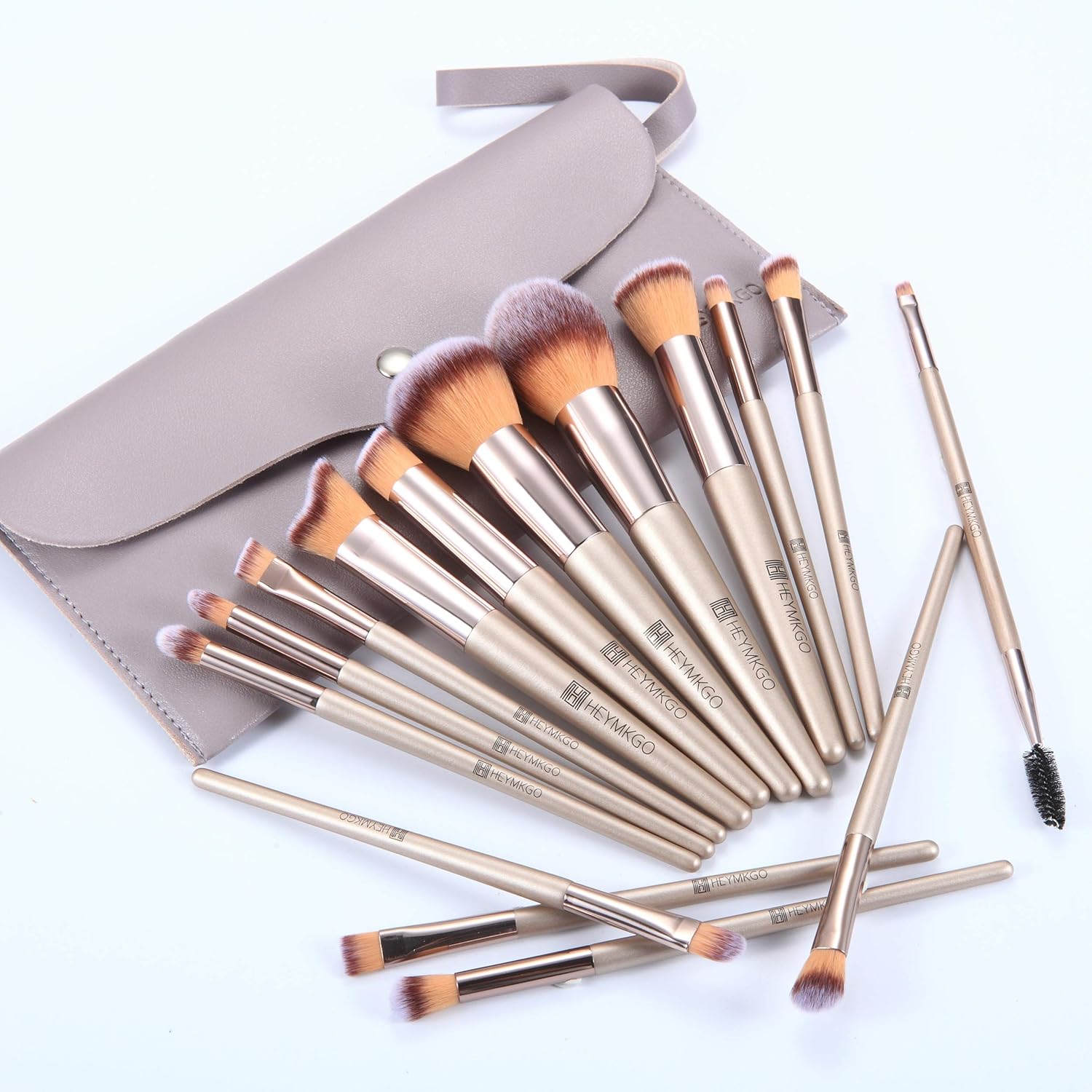 HEYMKGO Makeup Brushes, 15 Pcs Make Up Brushes Set Professional Champagne Gold Makeup Brush Pack - Image 3