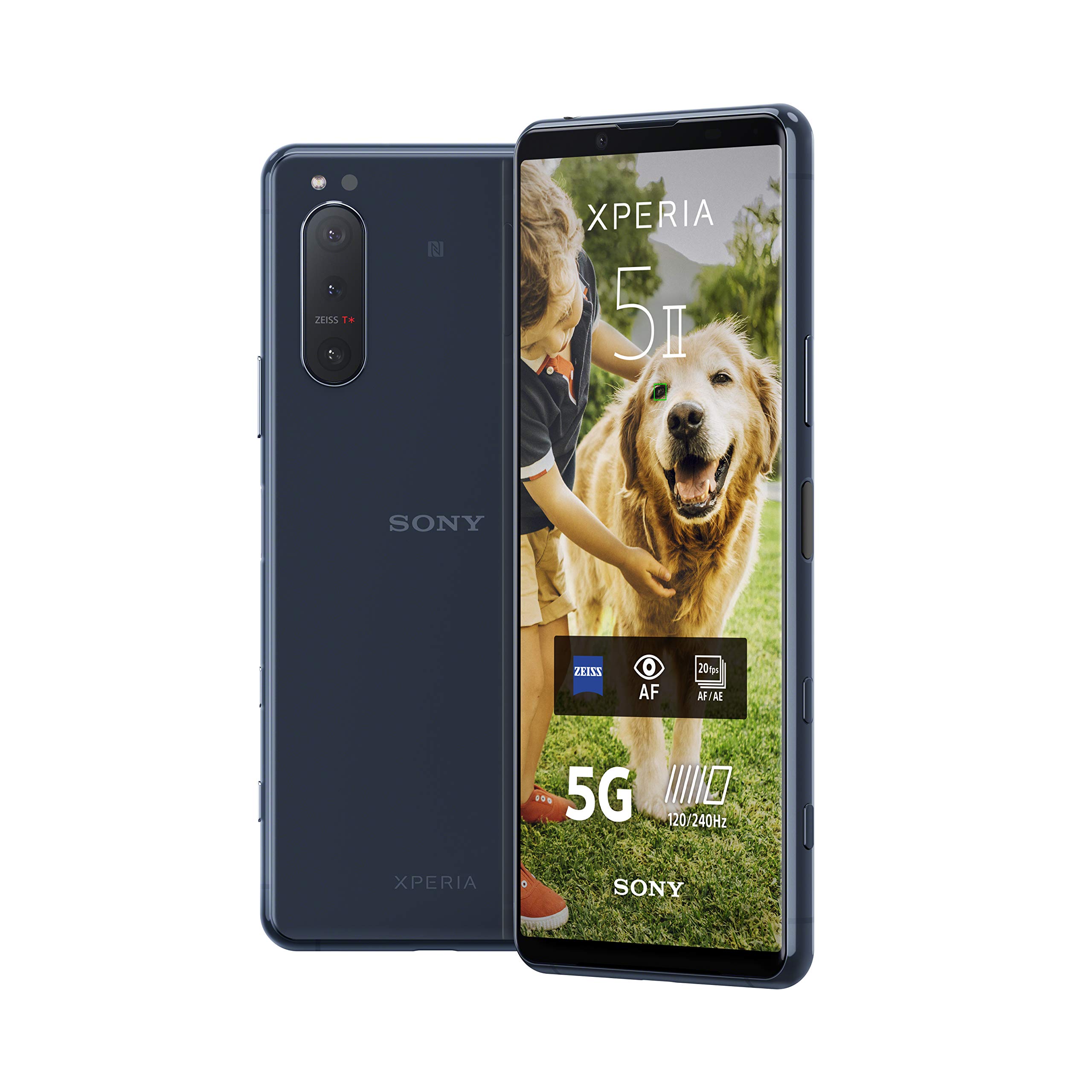 Sony Xperia 5 II - 6.1 Inch 21:9 CinemaWide™ FHD+ HDR OLED display 120Hz - Triple lens camera - 3.5 mm audio jack - Android 10 - SIM free - 8 GB RAM - 128 GB Storage - Dual SIM hybrid - 5G - Blue — image 1