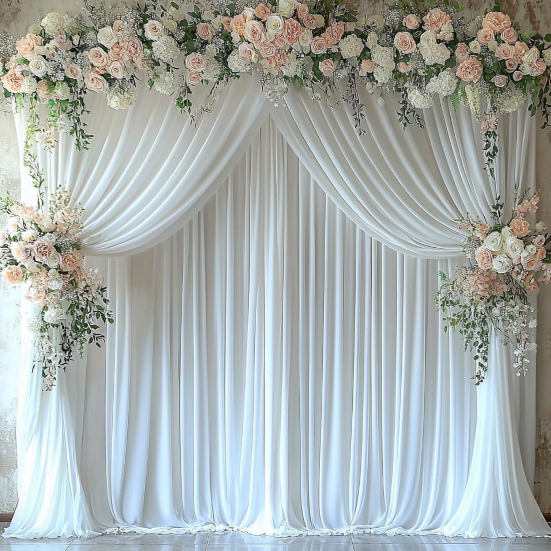 3 X 3 M White Curtain For Backdrops - Party And Wedding Background For Birthday, Baby Shower, Christening, Bridal Shower - Polyester