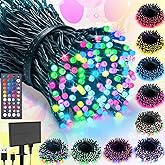 LitHome 100 LED Solar Christmas String Lights Outdoor, 33FT 34Colors Changing Solar/USB Easter String Lights Waterproof with Remote, 102 Modes Colorful Pastel Light for Tree Spring Party Holiday Decor