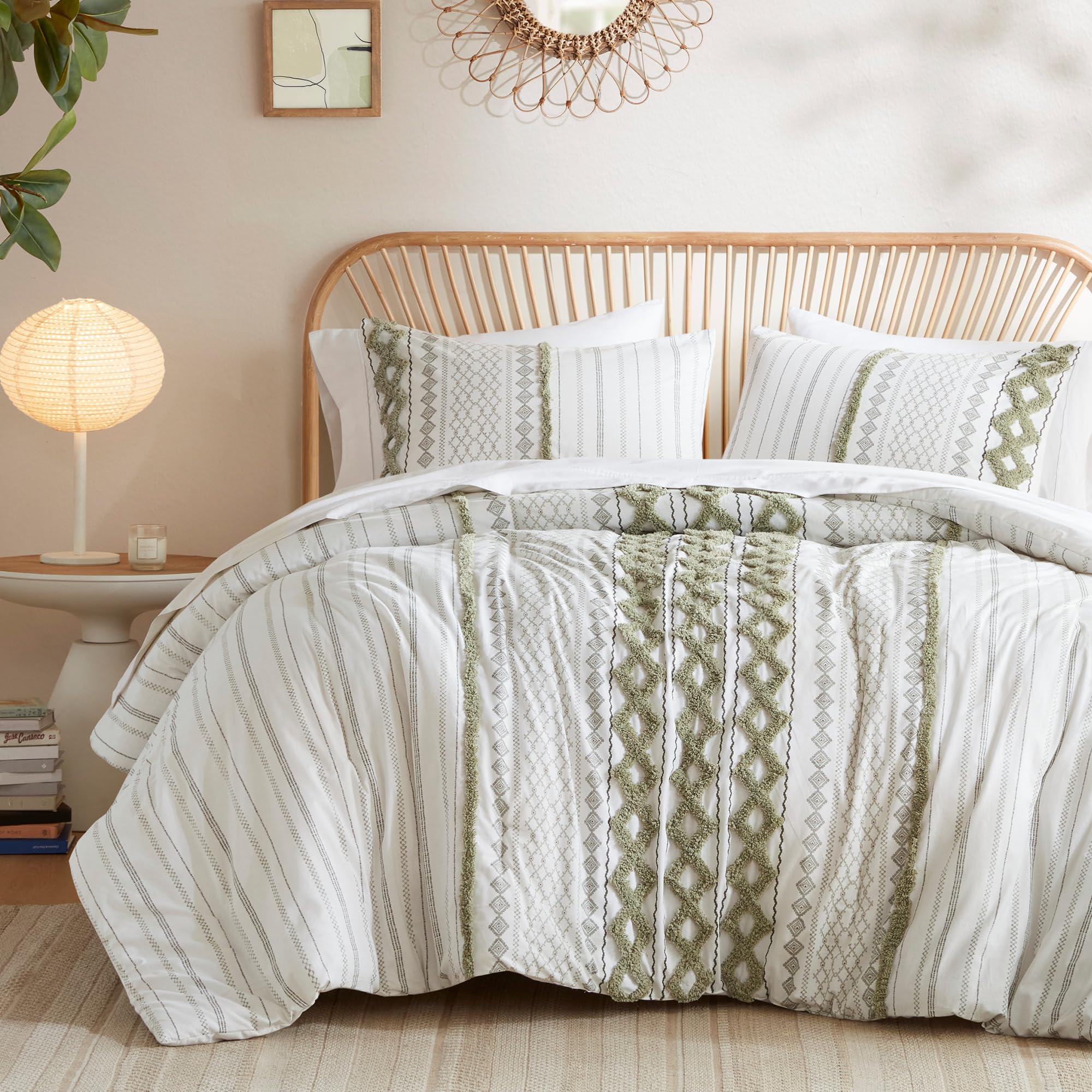 Photo 1 of INK+IVY King Duvet Cover Set Boho Chenille Tufted Cotton Duvet Cover for King Size Bed, All Season King Size Bedding Cover, Matching Shams, Imani, King/Cal King Sage Green/Ivory 3 Piece