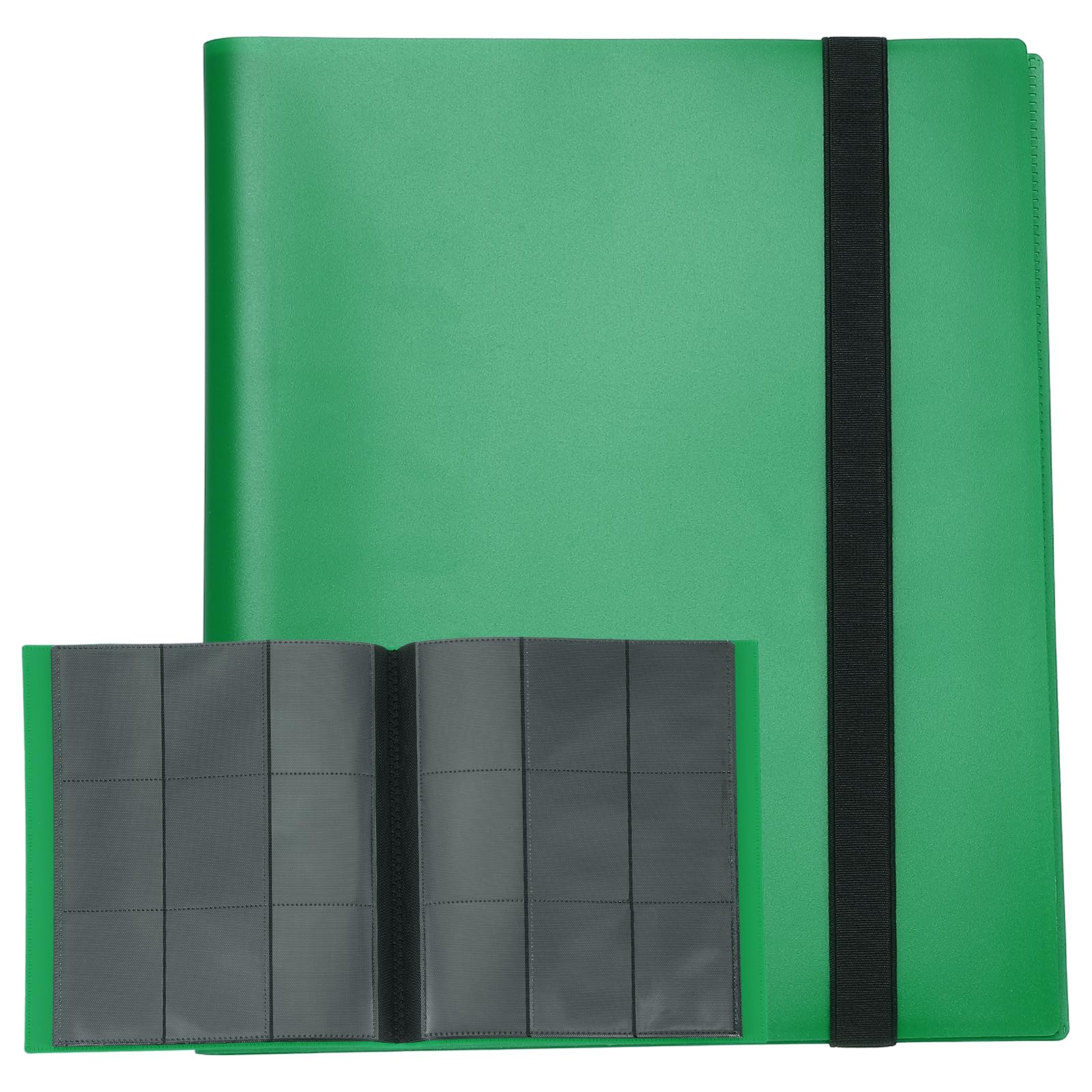 sourcing map 9 Pocket Trading Card Binder, PU Cover Card Collection Binder 540 Side Loading Card Binder Card Album Folder for TCG, Game Cards, Sports Cards(Dark Green) — image 1