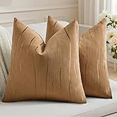 HAUSSY Bronze Throw Pillow Covers 18x18 Inch Set of 2, Boho Embossed Striped Textured Decorative Pillowcases Soft Chenille Cushion Cases, Modern Home Decor for Couch Bed Living Room