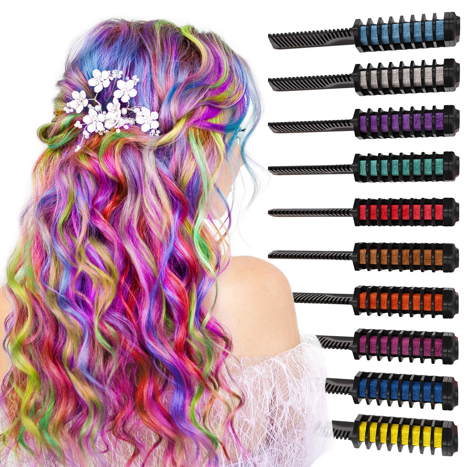 ARTEZA 10 Colors Hair Chalk Combs, Temporary Hair Color Perfect for Parties, Halloween, Cosplay, Festivals, Theater, and More. Include Gloves and Cape