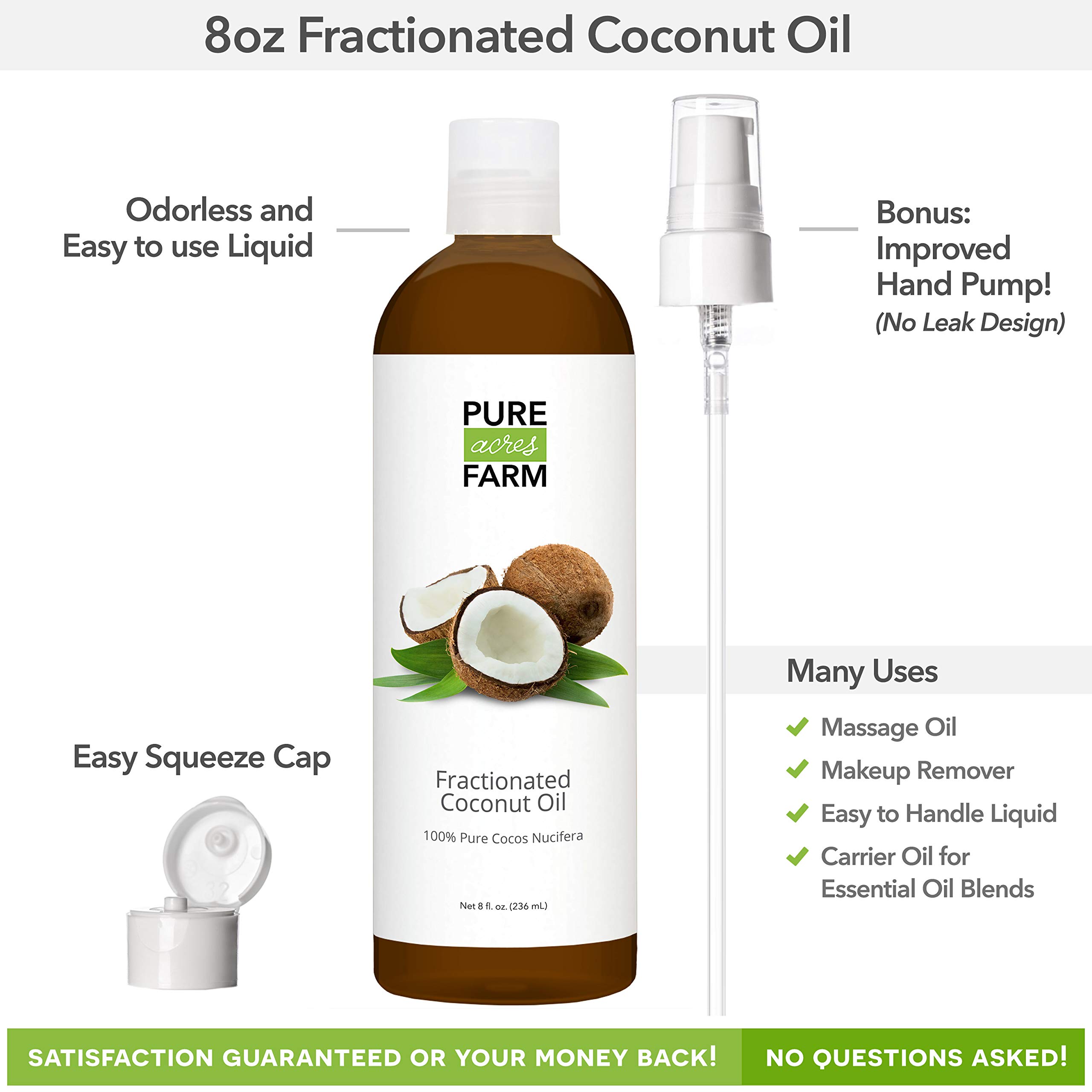 Fractionated Coconut Oil (Liquid) with Pump + Free Recipe eBook