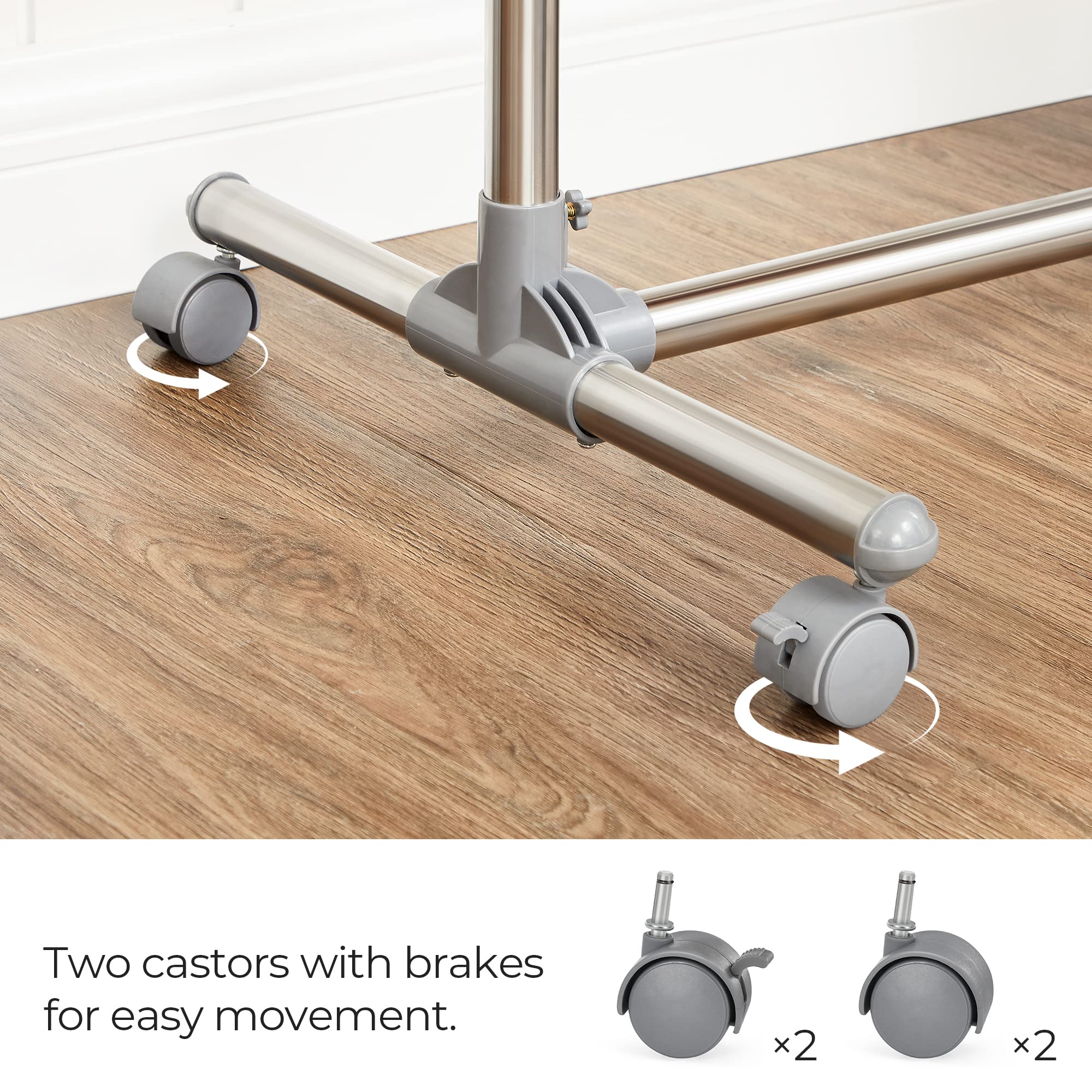 SONGMICS Kleiderständer Garderobenständer mit Rollen Höhenverstellbar von 113 bis 198 cm, Edelstahl plattierte Rohre, LLR401 9
