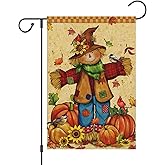 Wodison Fall Garden Flag 12x18 Inch Double Sided, Small Burlap Scarecrow Pumpkin Welcome Flag Autumn Thanksgiving Seasonal Farmhouse Yard Outside Decoration