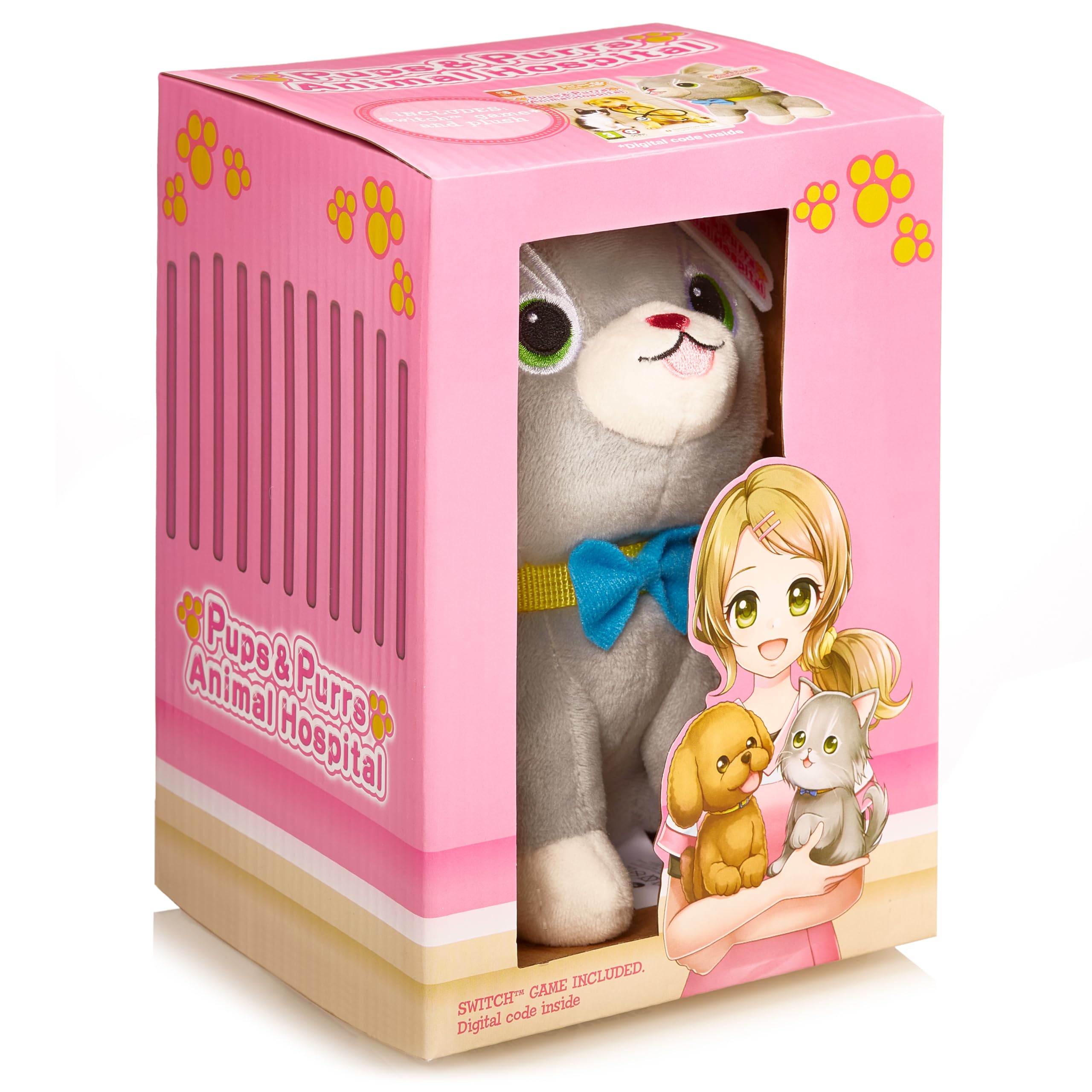 Numskull Pups And Purrs Animal Hospital Game and Cat Plushie - 20 Mini Games with 18 Breeds - Animal Video Games for Children