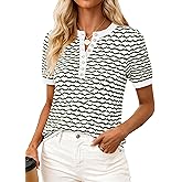PRETTYGARDEN Womens Knit Summer Tops Button Short Sleeve Sweater Casual Crewneck Chevron Henley Shirts Dressy Work Blouses
