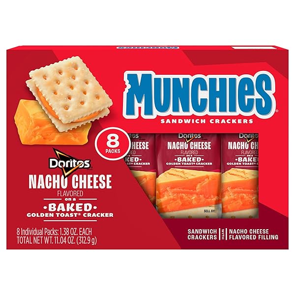 MUNCHIES, NACHO CHEESE FLAVORED SANDWICH CRACKERS, 1.38 OUNCE, 8 COUNT