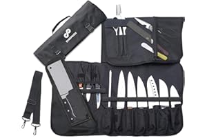 EVERPRIDE Chef Knife Roll Bag Holds 10 Knives – Contains 2 Large Zippered Pockets for Meat Cleavers and Cooking Tools – Durab