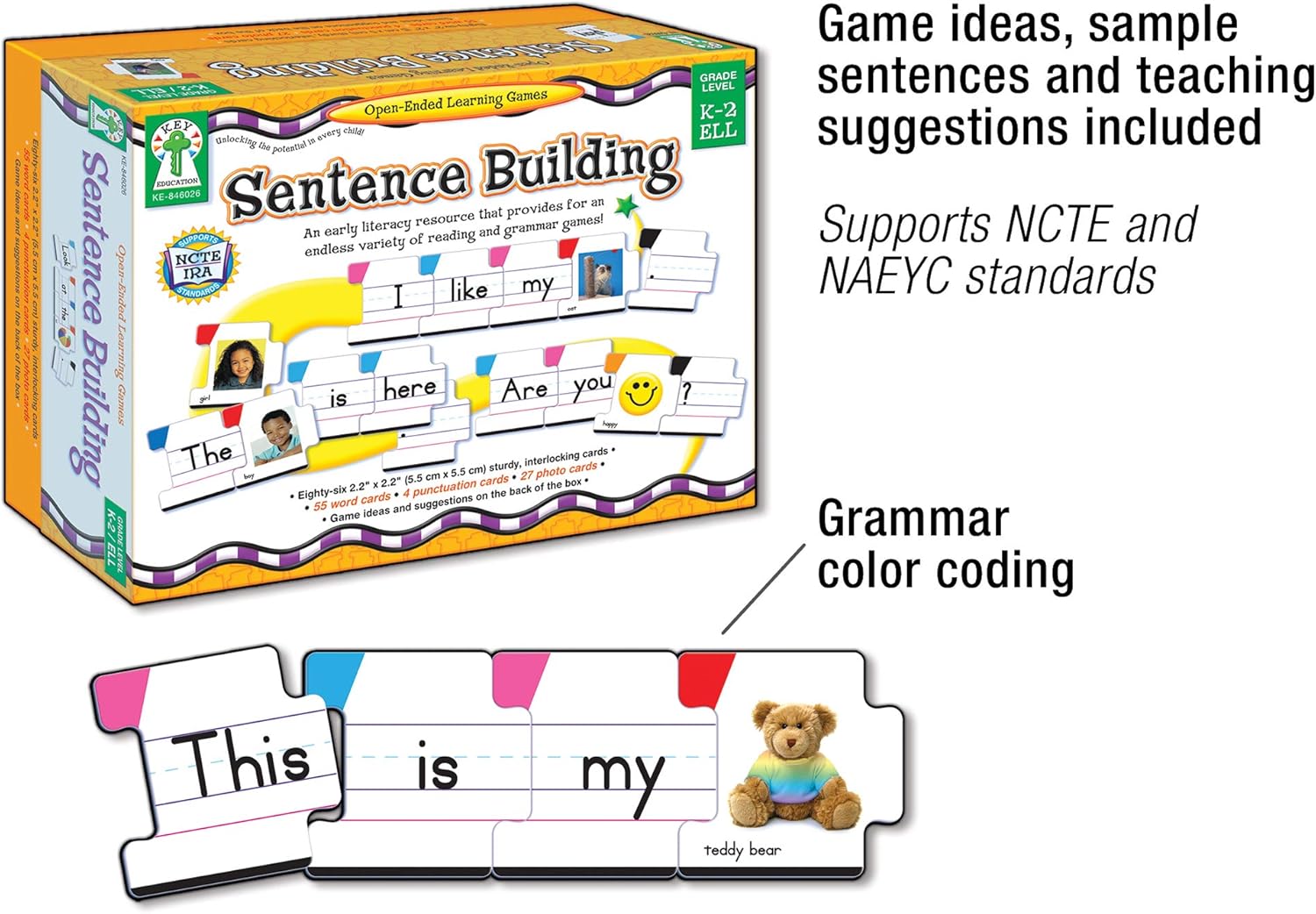 Carson Dellosa – Sentence Building Literacy Resource with 86 Cards for Language Arts For K, 1st, & 2ND Grade & Ell: Flora M.S., Sherrill B.: Toys & Games