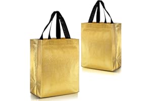 Nush Nush Gold Gift Bags Medium Size – Set of 12 Reusable Gold Party Bags With a Glossy Finish - Perfect As Goodie Bags With Handles, Gold Christmas Bags, Party Favor Bags – 8Wx4Dx10H Size