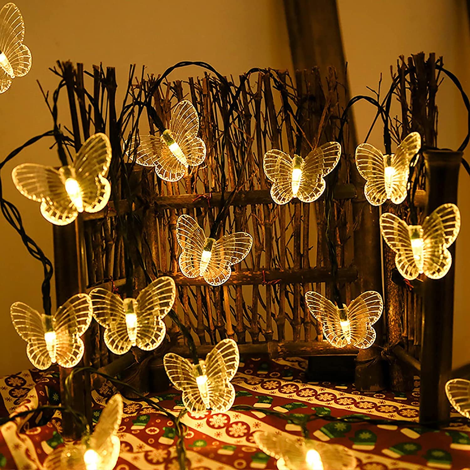 KINGCOO Butterfly String Lights, Waterproof 20FT 30Led Butterfly Shape Solar Powered Fairy String Lights 8 Mode for Outdoor Garden Summer Party Wedding Christmas Decoration(Warm White)
