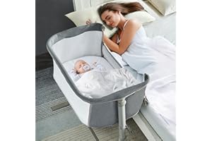 RONBEI Baby Bassinet Bedside Sleeper, Easy to Assemble Bassinets for Baby/Infants, Height Adjustable Bedside Bassinet for Newborn Baby
