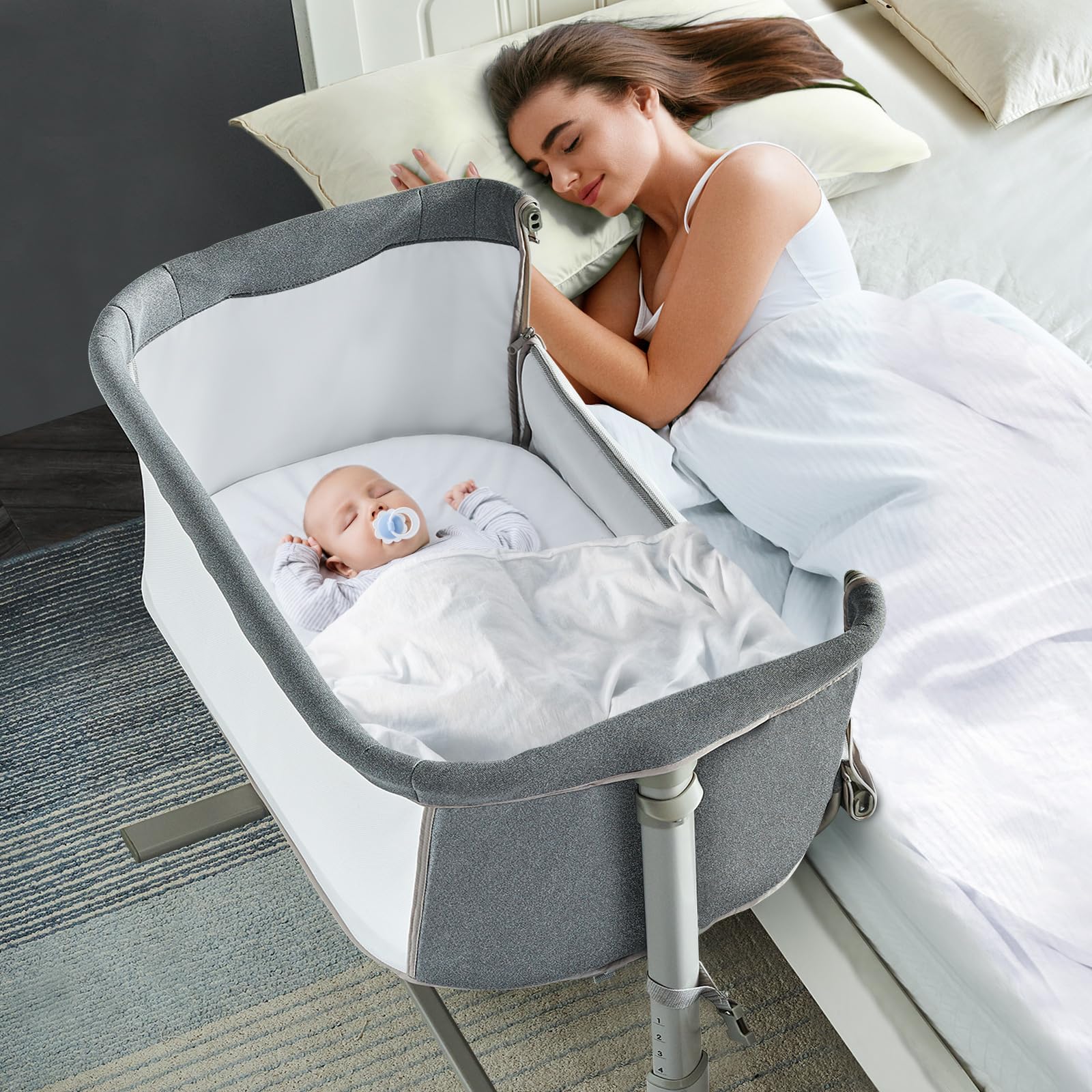 Photo 1 of ***MISSING HARDWARE***RONBEI Baby Bassinet Bedside Sleeper, Easy to Assemble Bassinets for Baby/Infants, Height Adjustable Bedside Bassinet for Newborn Baby