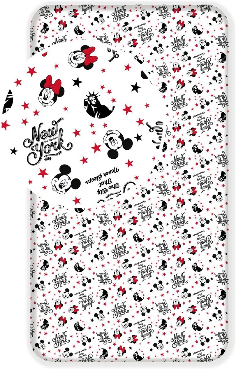 Jerry Fabrics Mickey and Friend Character Kids Fitted Sheet, Cotton, Multi-Colour, Single