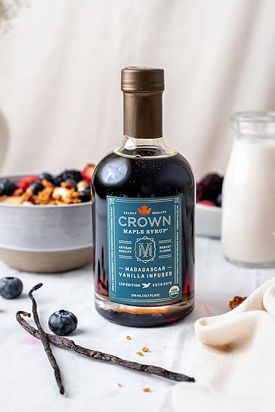CROWN MAPLE MADAGASCAR VANILLA INFUSED ORGANIC MAPLE SYRUP, 25 FL OZ, REAL VANILLA BEAN, PANCAKES, BAKING, COCKTAILS & BRUNCH