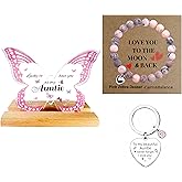Heartfelt Auntie Aunt Gifts Set Christmas - Auntie Birthday Gifts, Mothers Day Gifts - Acrylic Butterfly Display and Pink Zebra Jasper Pink