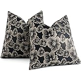 AmHoo Set of 2 Throw Pillow Covers Floral Relief Decorative Emboss Flower Pillows Cover Pillowcase for Sofa Couch Bed 20 x 20-Inch Black