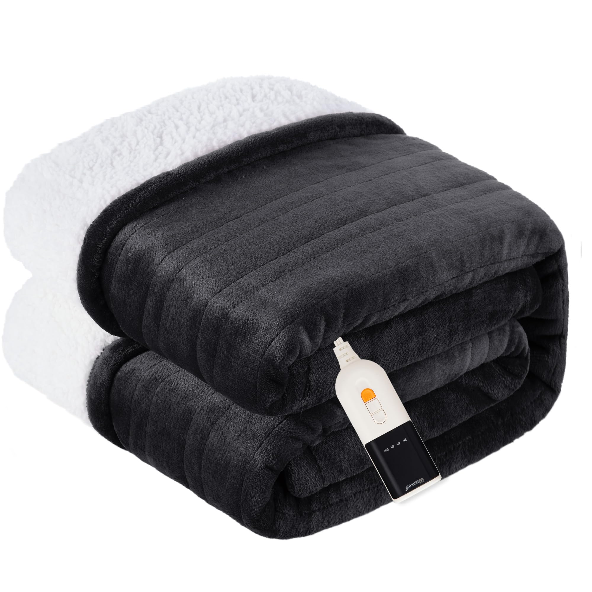 Photo 1 of Warmrest Heated Blanket Electric Blanket Full Size Soft Flannel Sherpa, 6 Heat Levels Fast Heating, 2 to 10 Hours Auto-Off Detachable Controller Machine Washable, Grey 72"x84"