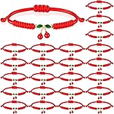 Quelay 24 Pcs Galentine's Day Cherry String Bracelets Gift Adjustable Red String Bracelet for Protection Handmade Braid Bracelet Bulk for Birthday Party Favor Cheer Dance Team Women Friendship Gift