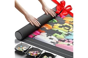 The Original Newverest Jigsaw Puzzle Mat Roll Up, Saver Pad 46” x 26” Portable Keeper Up to 1500 Pieces with Non-Slip Rubber Bottom & Smooth Top + 3 Puzzle Sorting Trays & Travel-Friendly Storage Bag