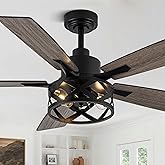 Curve Curio 52 Inch Farmhouse Ceiling Fan with Light and Remote Industrial Ceiling Fan Quiet and Reversible DC Motor Rustic C