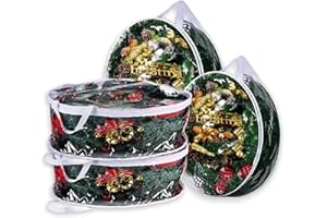 Pftjujudan 4PCS Christmas Wreath Storage Container,30In Dual Zippers Wreath Storage Bag,Clear Plastic Garland Container with Reinforced Handles,Extra Large Holiday Wreaths Container(4PCS, 30Inch)