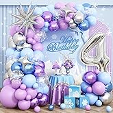 Snow 4th Birthday Decorations Girl, Snowflake Balloon Garland Arch Kit, Laser Explosion Star Balloons, Silver Number 4 Balloon Tower for Baby Shower Girls 4th Snow Theme Party Supplies