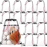 Cholemy 12 Pcs Clear Baseball Drawstring Bags 17 x 13 Inch Waterproof Plastic Baseball Gift Goodie Bags for Sports Gym Events Stadium