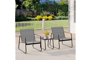 Gizoon Patio Chairs Set of 2, 3 Piece Patio Furniture Set, Bistro Sets,with Textilene Fabric, Metal Frame Coffee Table, Outdoor Chairs Set, for Balcony, Backyard,Lawn, Garden, Poolside, Grey