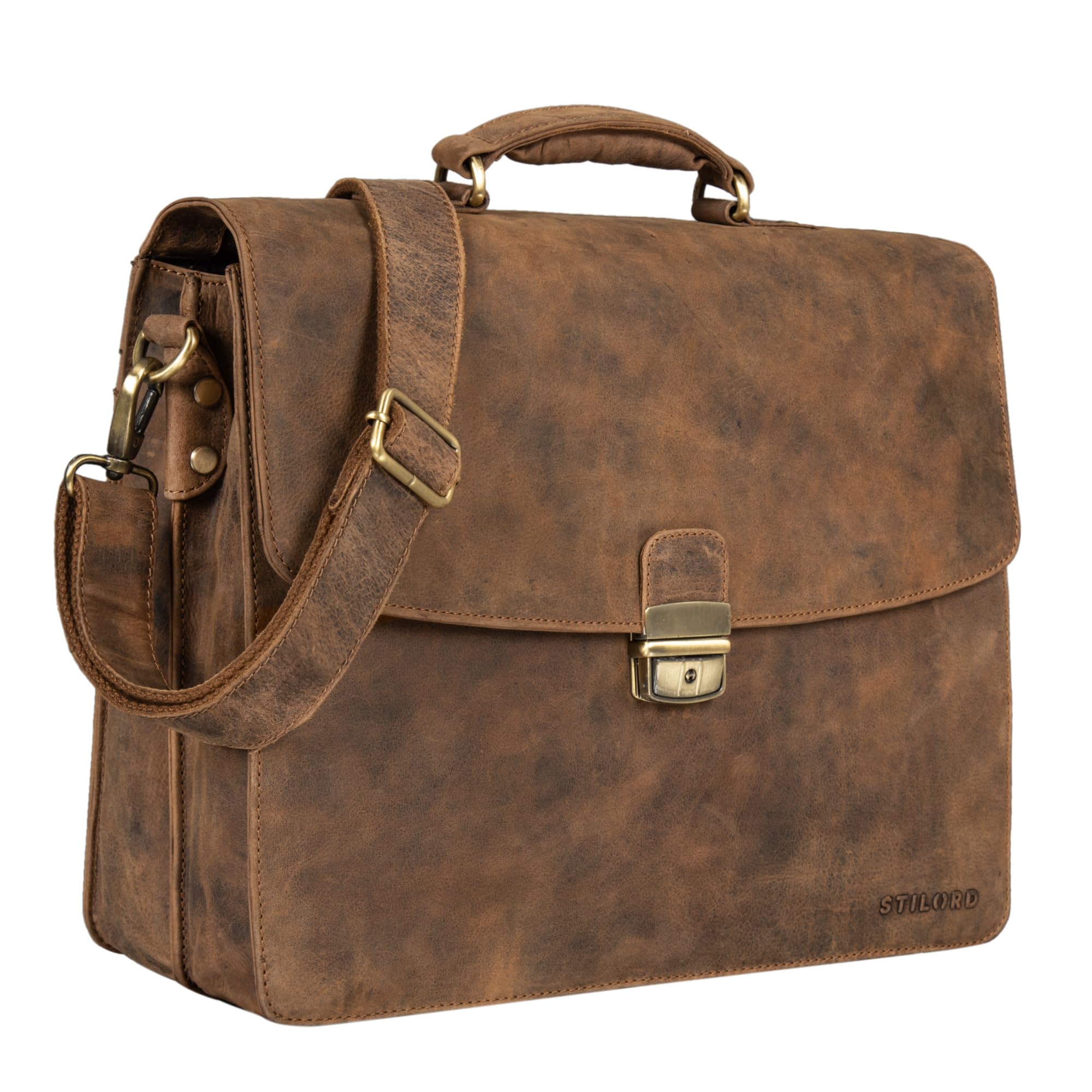 STILORD "Loris" Classic Briefcase Leather for Men Vintage Business Bag Office Satchel for Trolleys Colour:aneto - Brown