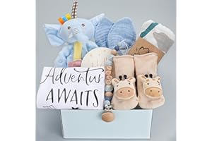 pengtai Newborn Baby Boy Gift Basket for Boy, Welcome Home Gift Set with Swaddle Blanket, Clothes, Baby Essentials, Baby Boy Gift Box, Gender Reveal Gift Set