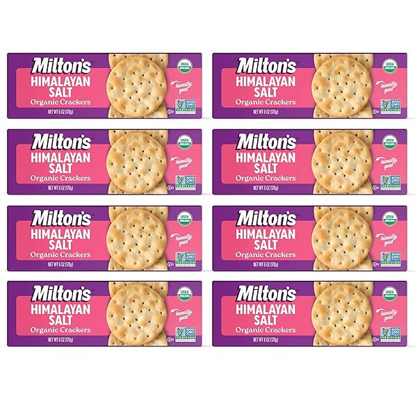 MILTON’S ORGANIC CRACKERS, HIMALAYAN SALT – CERTIFIED ORGANIC, NON-GMO PROJECT VERIFIED, KOSHER, MADE WITH REAL PINK HIMALAYAN SALT, GREAT FOR CHARCUTERIE BOARDS – 6 OZ, PACK OF 8