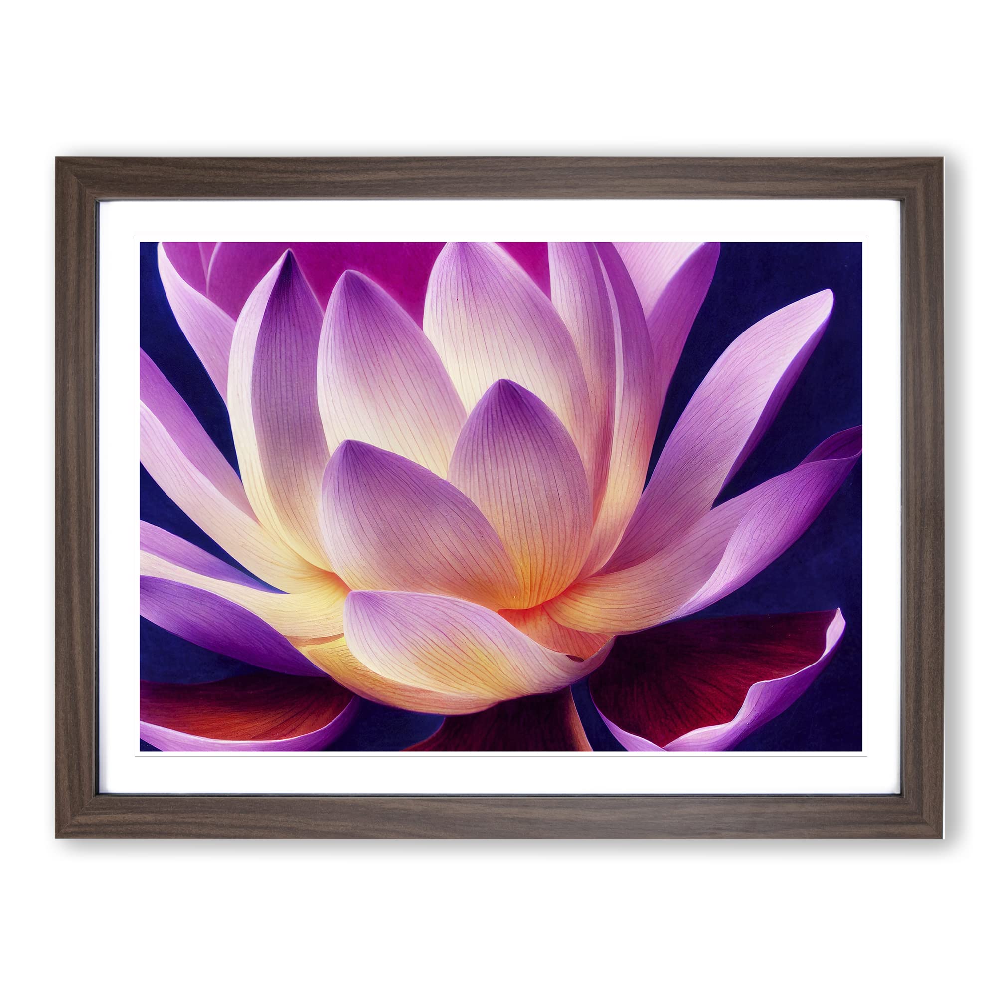 Eye Catching Lotus Flower Framed Print | A4 Walnut Framed Wall Art | Ready to Hang | Modern Floral Picture | Living Room Bedroom Lounge Office