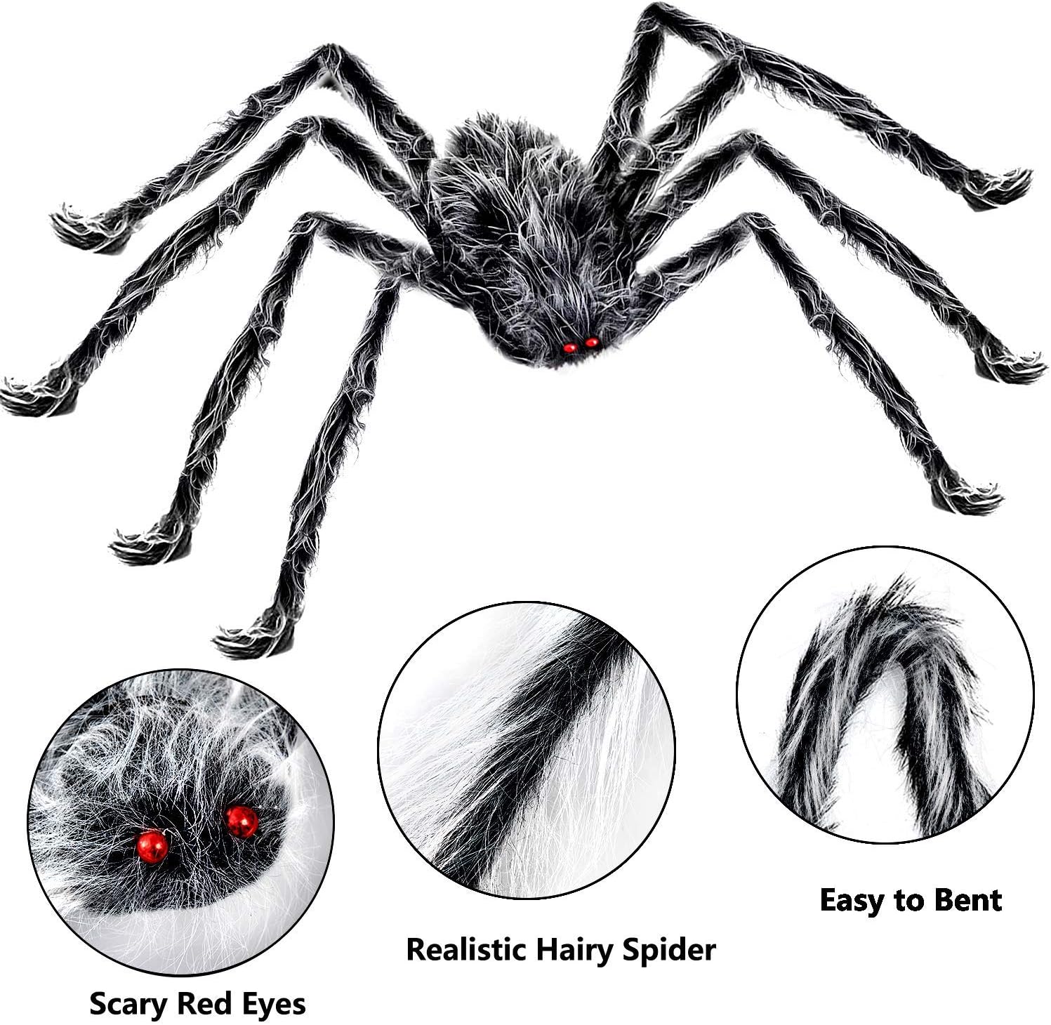 6.6FT Giant Hairy Spider Halloween Decorations Scary Outdoor Yard Decor, Gray and Black : Garden & Outdoor