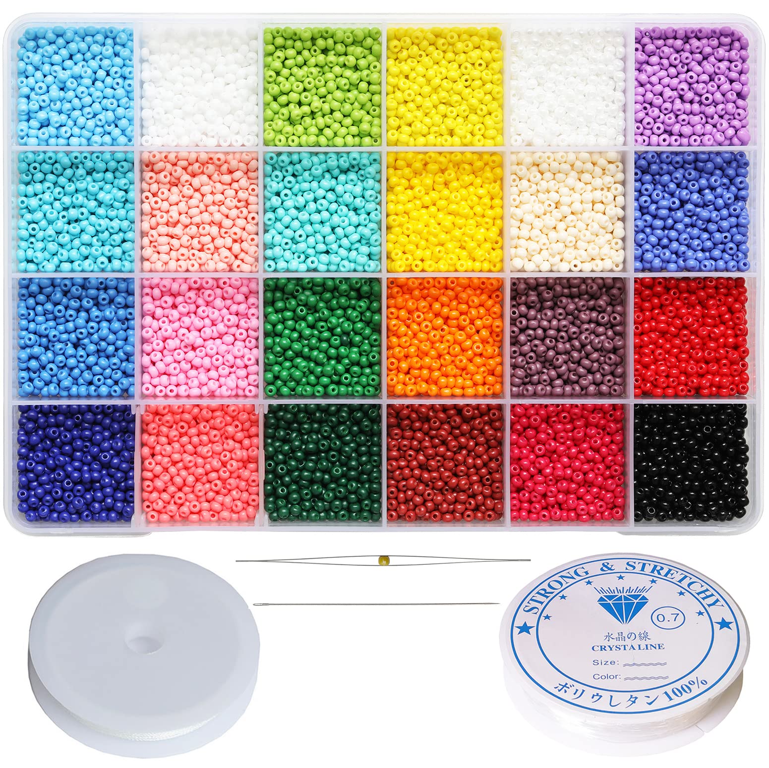 Bala&Fillic Glass Seed Beads for Making Bracelet Necklace Earring Rings Jewelry Size 3mm 8/0 Round Opaque Colors Seed Beads About 8400pcs in Box (About 350pcs/Color, 24 Colors)