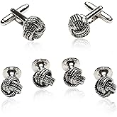 Classic Woven Silver Knot Tuxedo Cufflink and Stud Set Formal Set with Presentation Box Groom Groomsmen Wedding